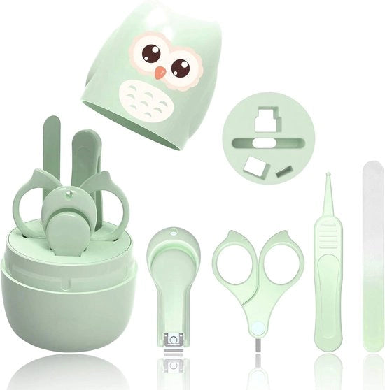 Set di cura per neonati con forbici per unghie per dita e piedi, con trimmer, lima per unghie e pinza per bambini e neonati, in confezione regalo con uccello carino