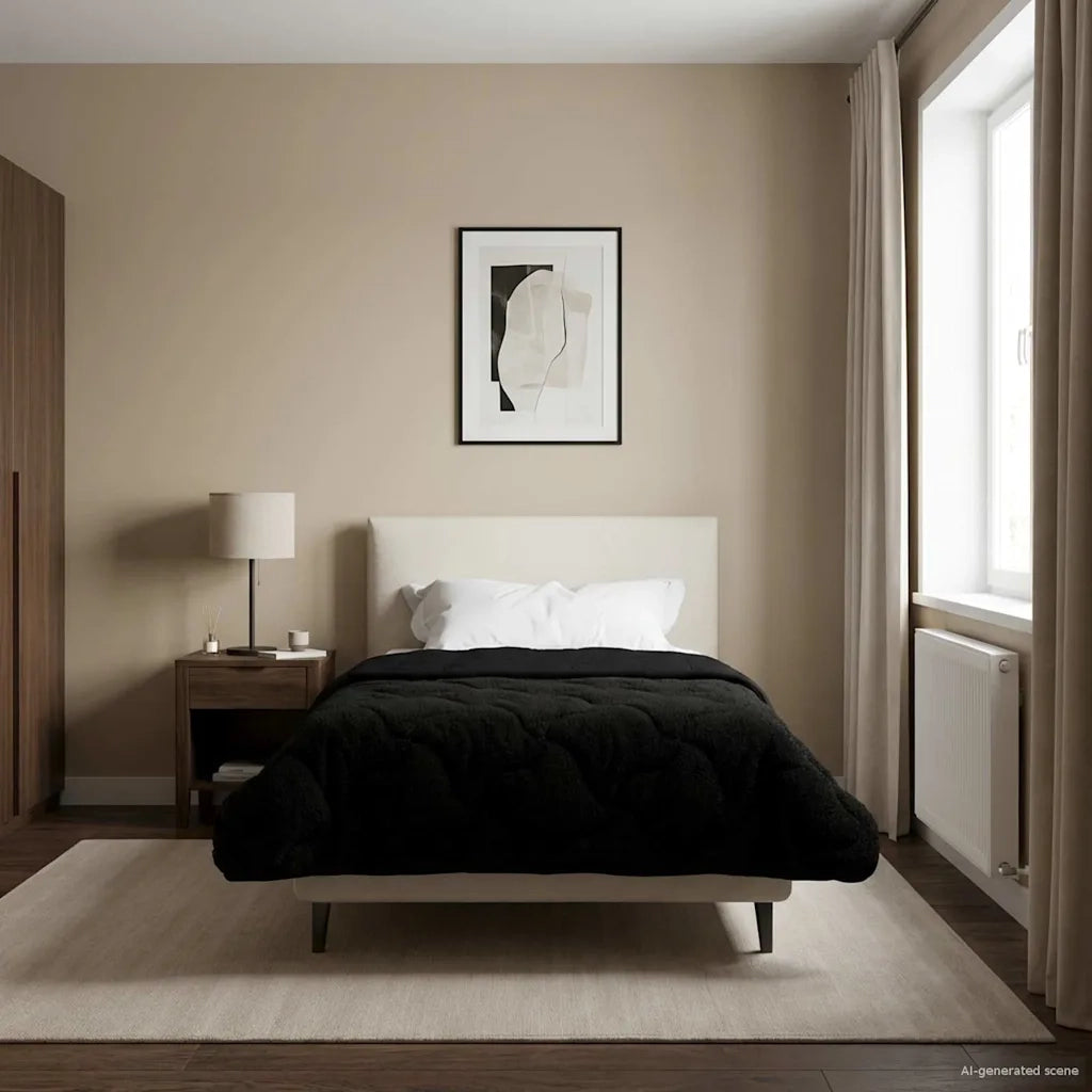 Piumone | Duvet Estivo Nero 155 x 220 cm Microfibra e Fleece Teddy