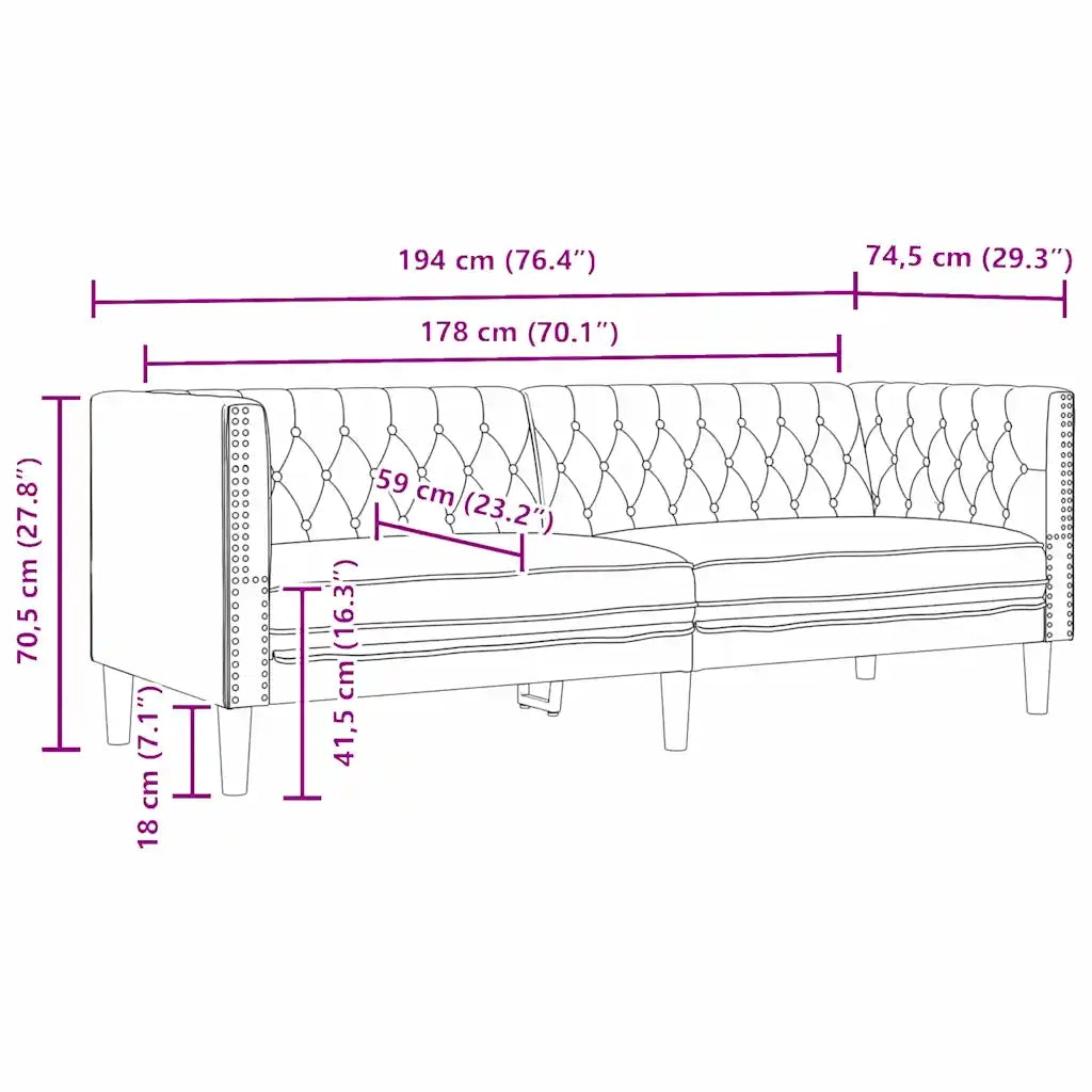 Divano Nero 194 x 74,5 x 70,5 cm PVC 42013015