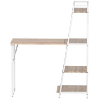 Scrivania Pieghevole con Libreria a 4 Livelli, Scrivania Salvaspazio in Metallo e Legno, 106x48x128cm, Rovere