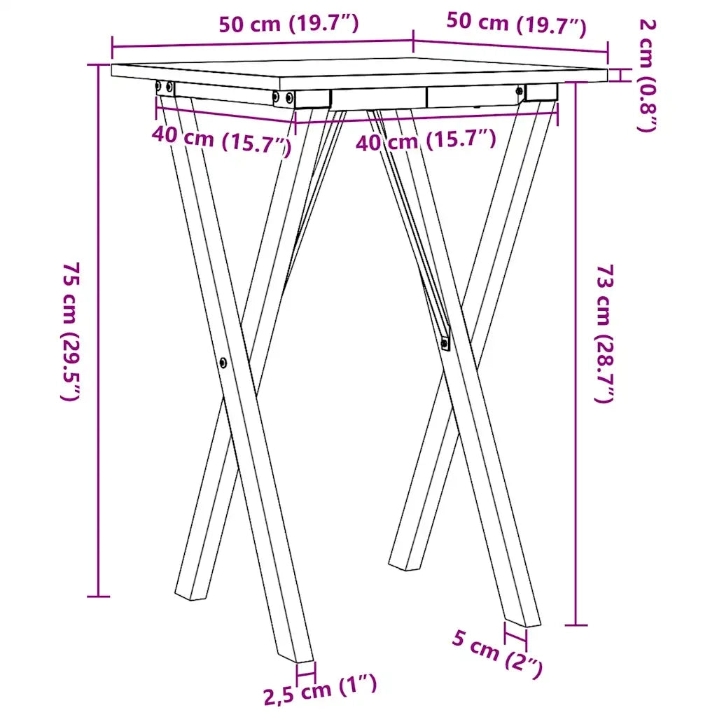 Tavolo da Pranzo Telaio a X 50x50x75 cm Legno Pino e Acciaio