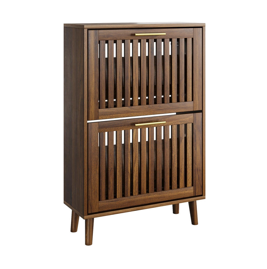 Scarpiera da ingresso 60 cm in finitura noce; stile country con due ribalte e ripiani