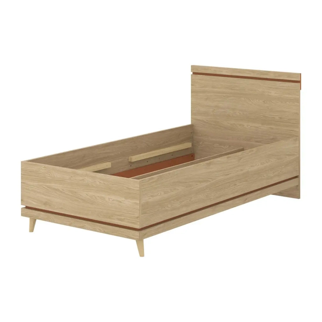 Letto bambino NOKI – 100x200 cm rovere chiaro e moka – Stile scandinavo senza doghe