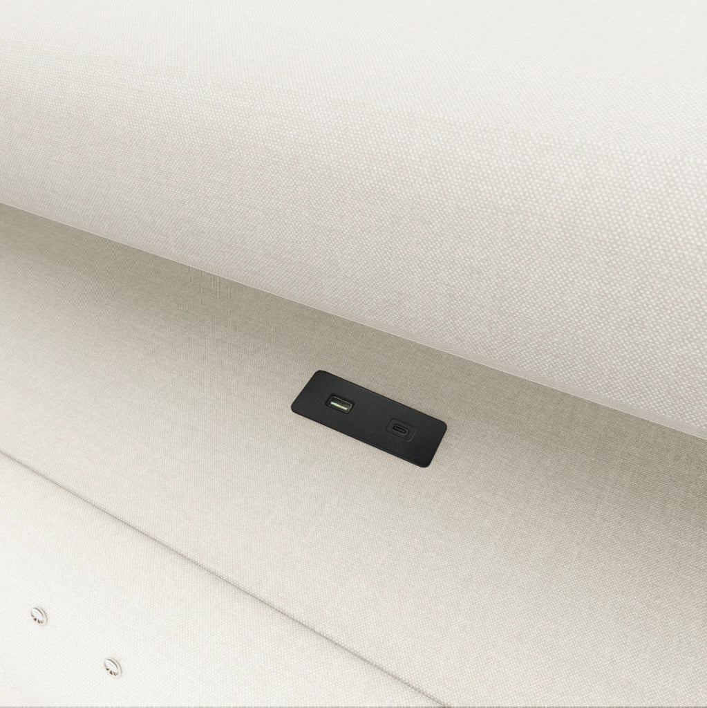 Daybed 90x200 cm con illuminazione LED; vano contenitore idraulico; USB e USB-C; in lino beige