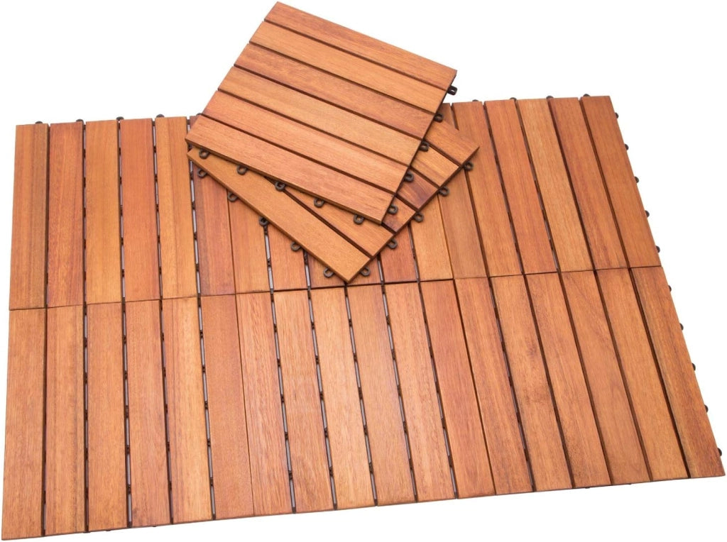 CASARIA Piastrelle in legno di eucalipto 33pz Certificato FSC Mattonelle 3m² sistema ad incastro 30x30cm giardino terrazza balcone piscina sauna pavimentazione