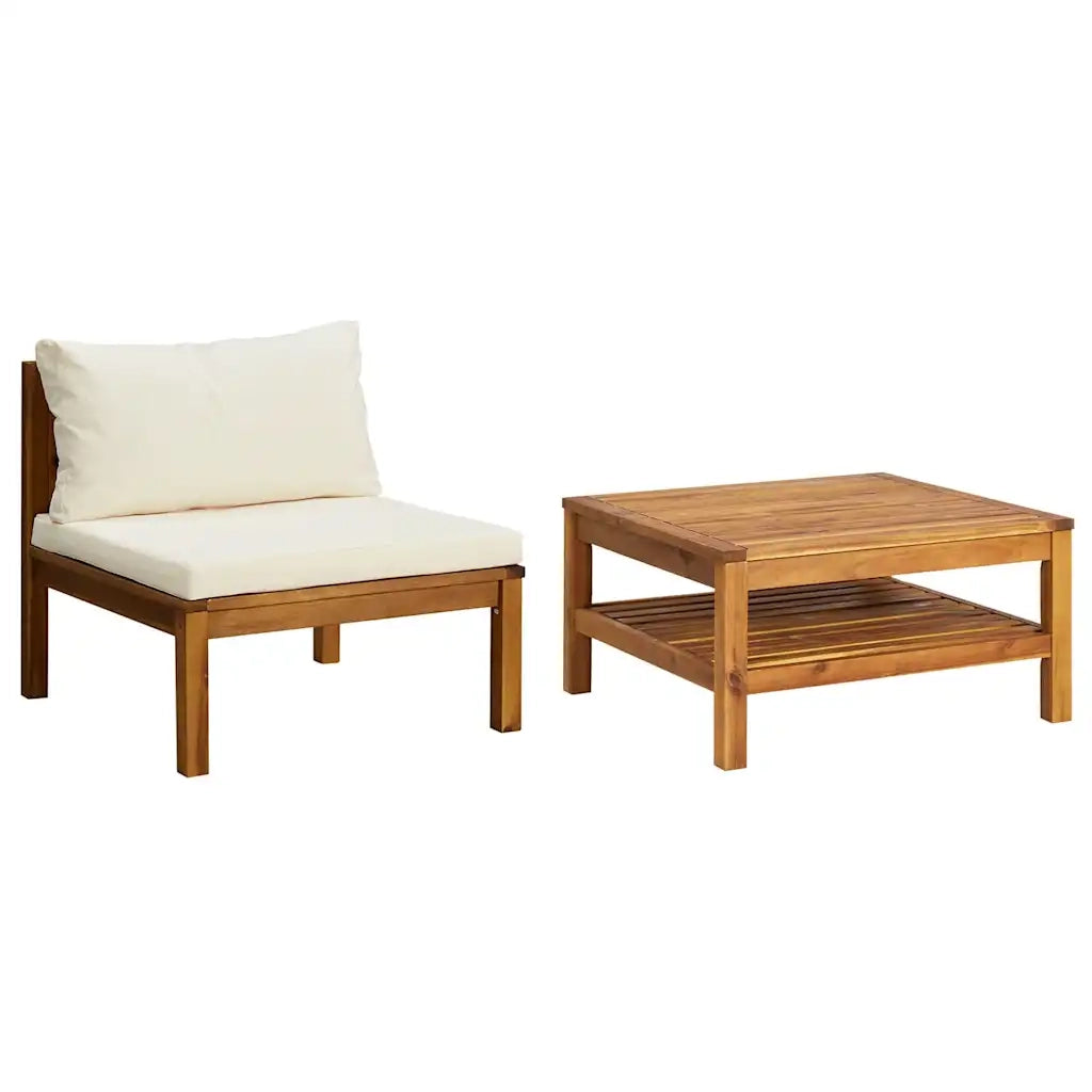 Salotto da Giardino-Set Divani da Giardino 2pz Cuscini Bianco Crema Massello Acacia