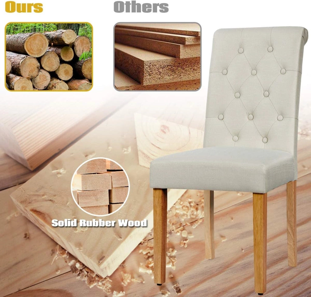 Set di 2 sedie da pranzo imbottite, eleganti sedie imbottite con schienale alto e gambe in legno massello, 61 x 46 x 100 cm, per ristorante, caffetteria (beige)