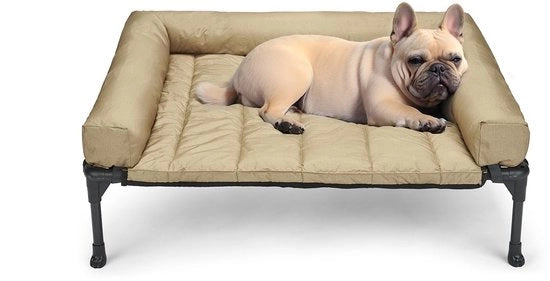 Letto Esterno Elevato per Cani, Letto Elevato per Cani con Cuscino Removibile, Letto Esterno Elevato con Tessuto Respirante per Esterno e Interno, Beige 81 x 64 x 18 cm