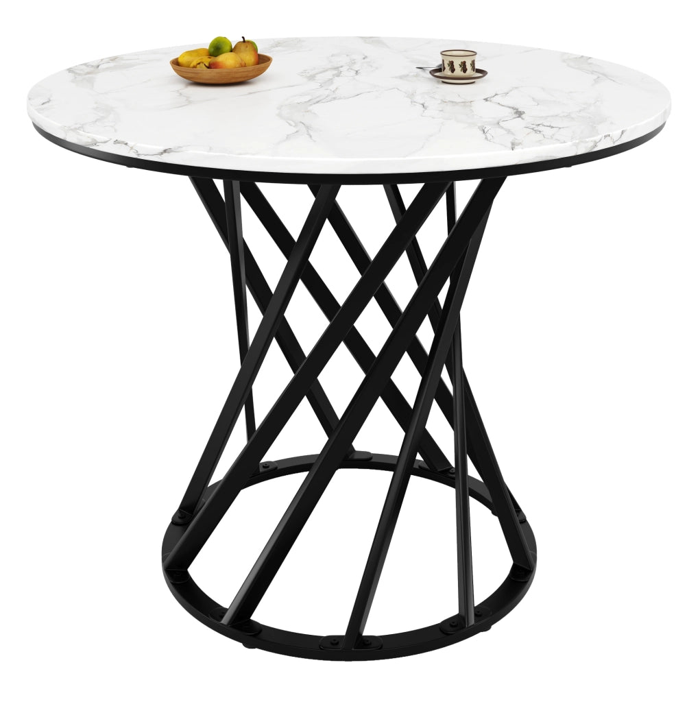 Tavolo da pranzo rotondo 80x80x76 cm con piedi regolabili; MDF e metallo bianco e nero