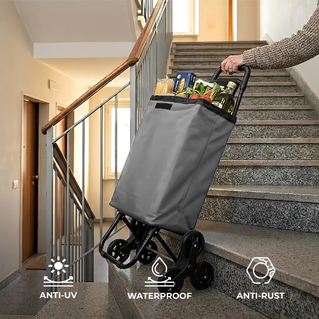 Carrello Spesa Saliscale 6 Ruote Pieghevole con Borsa Impermeabile, Porta Spesa per Scale Supermercato e Casa, Struttura in Acciaio – Il Gruppone   Grigio