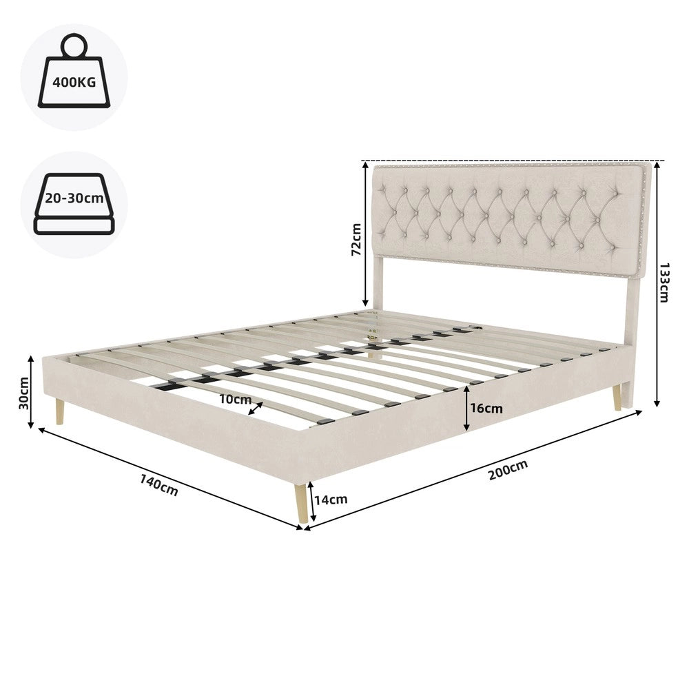 Letto imbottito con testiera ¨C Minimal ¨C beige velluto 140x200cm
