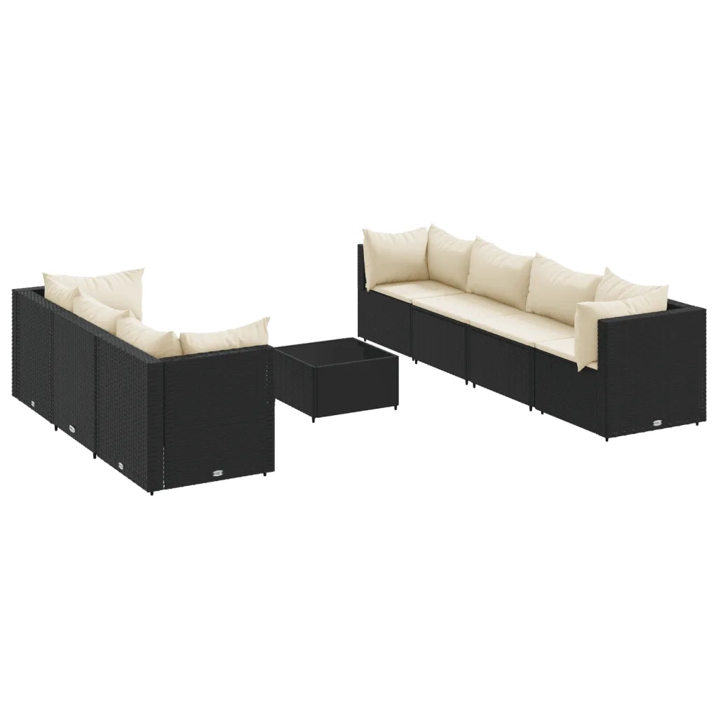 Set Mobili da Giardino con Cuscini 8 pz Nero in Polyrattan