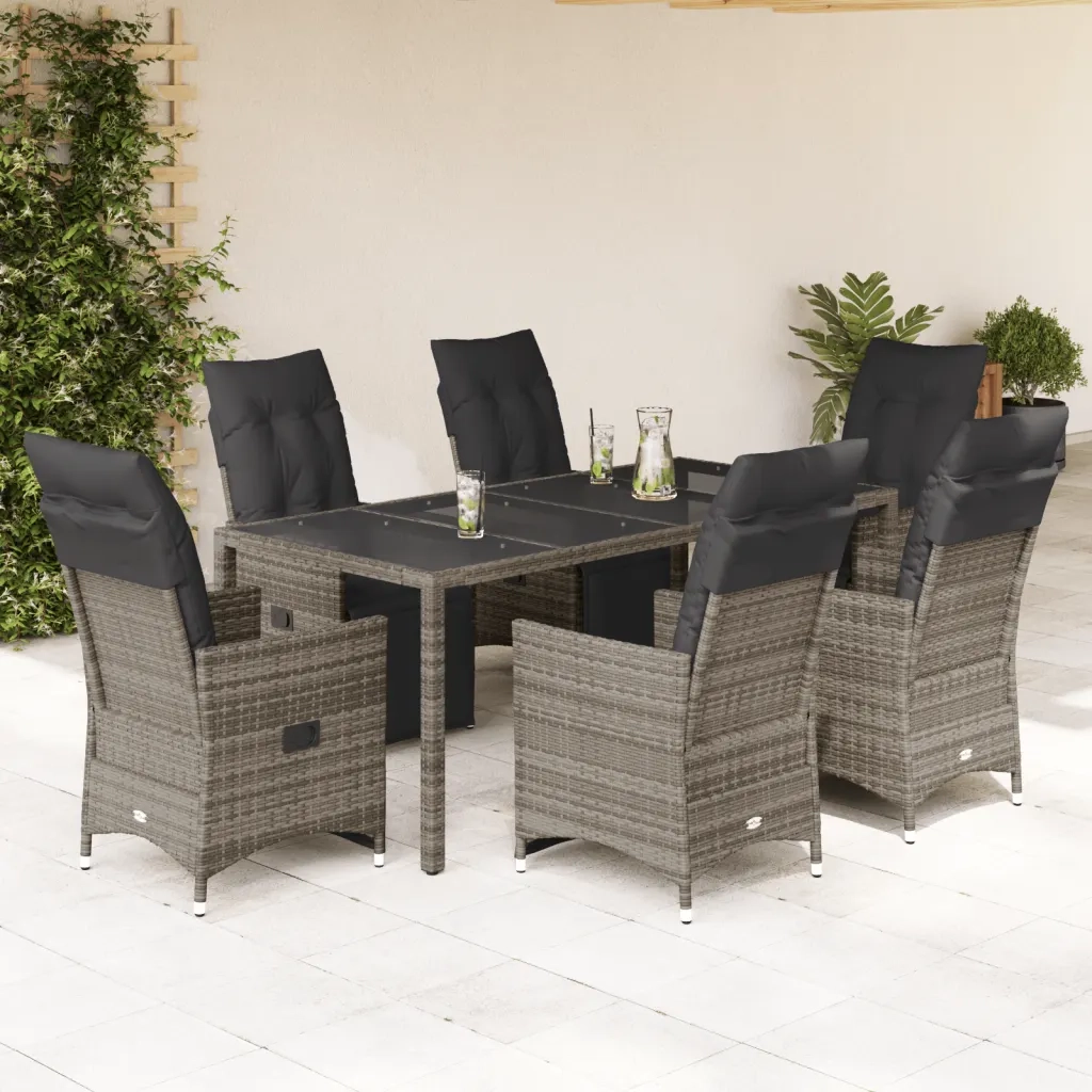 vidaXL Set Bistrò da Giardino 7 pz con Cuscini in Polyrattan Grigio