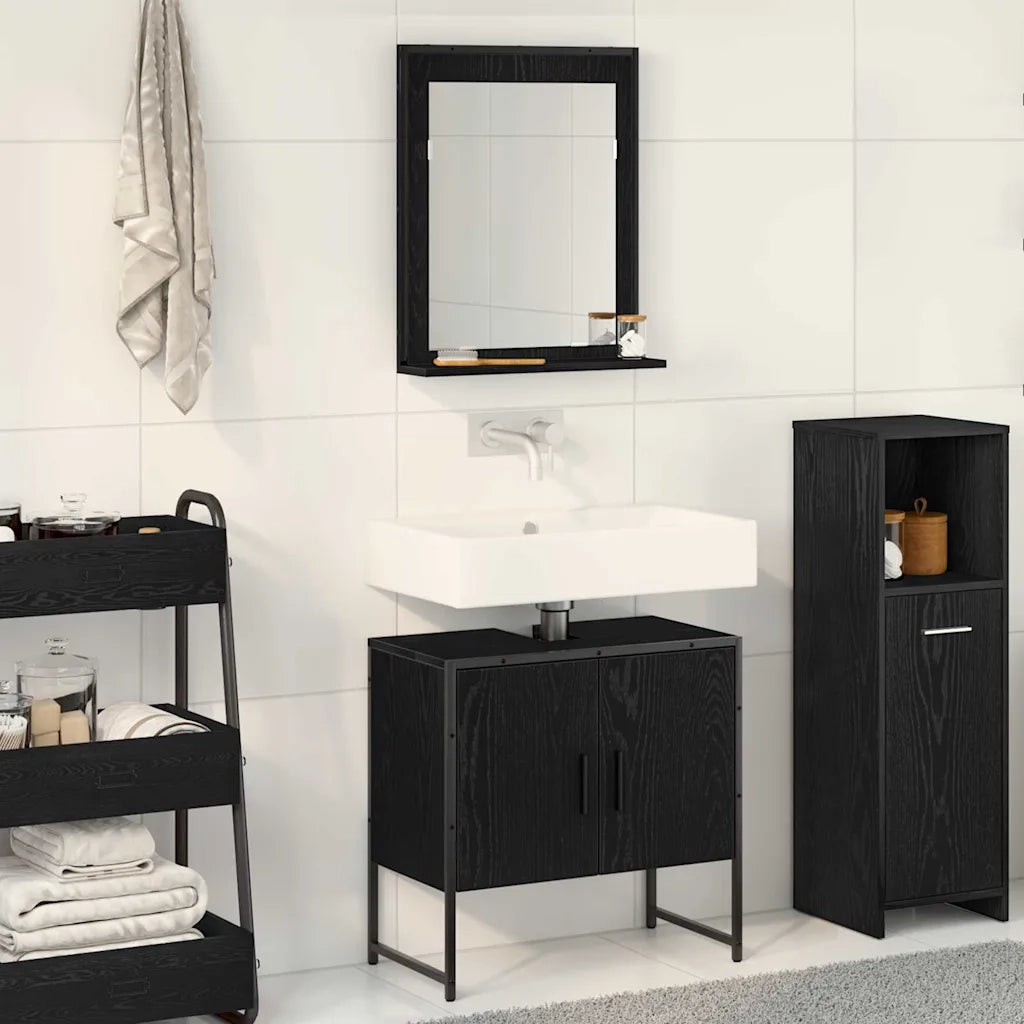Set di mobili per il Bagno | Armadio da bagno 2 pz Nero Legno multistrato