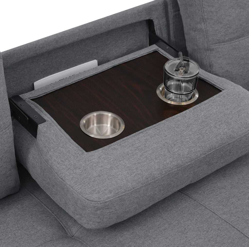 Divano letto angolare 211x136x87 cm modulare; estraibile con contenitore; lino grigio