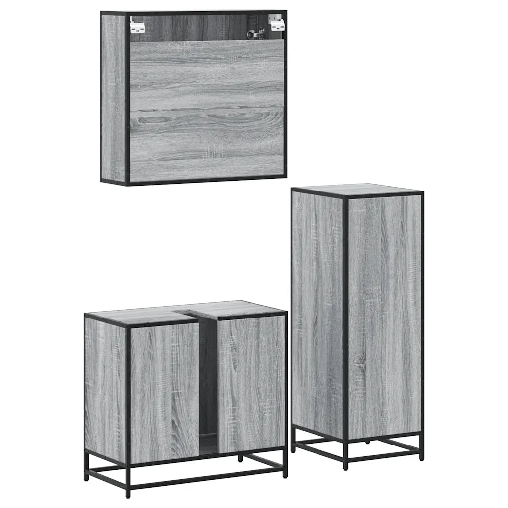 Set Mobili da Bagno 3 pz Grigio Sonoma in Legno Multistrato 3300968
