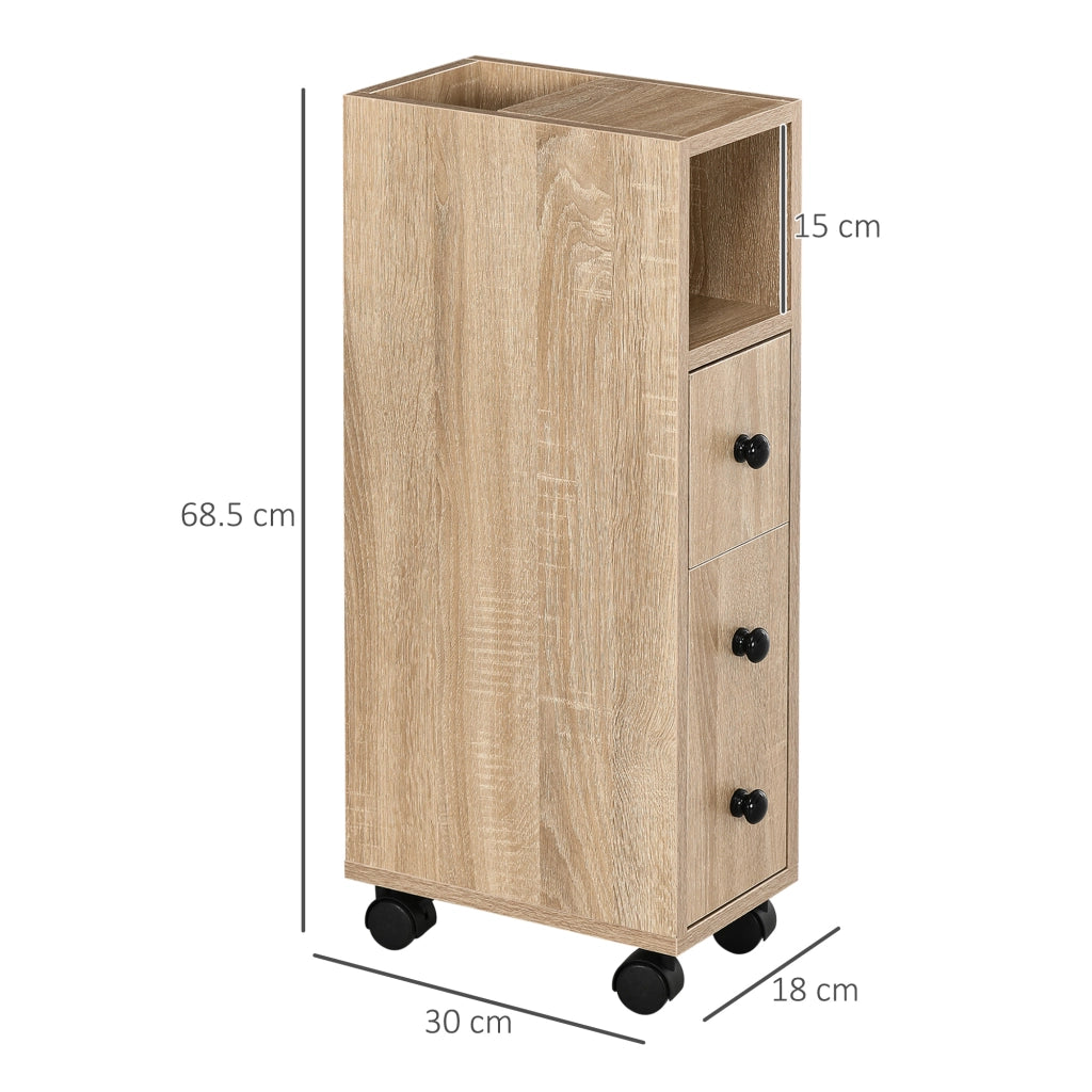 Mobile Bagno con Cassetto e Armadietto ¨C Zephmum ¨C Legno Rovere 18x30x68.5 cm