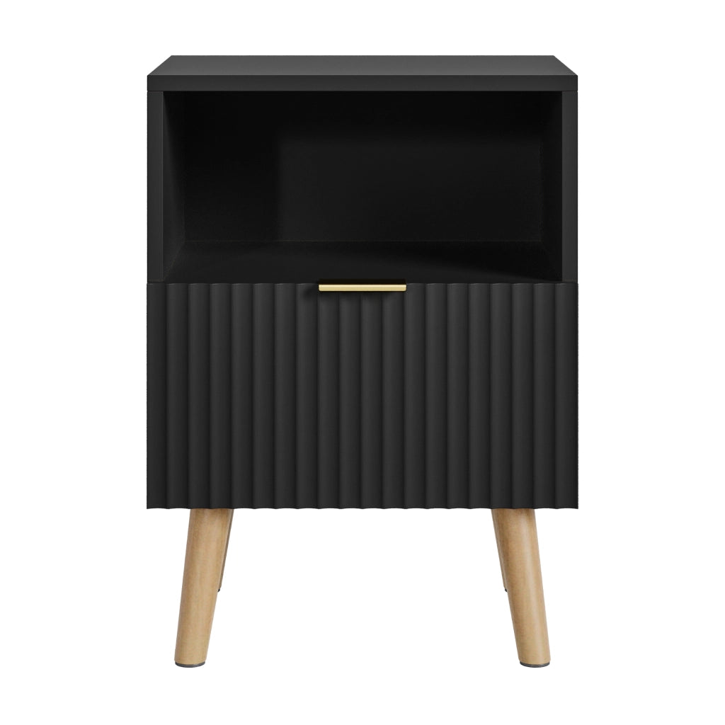 Comodino Nand con Cassetto e Vano Aperto 55x40x30 cm Nero [en.casa]