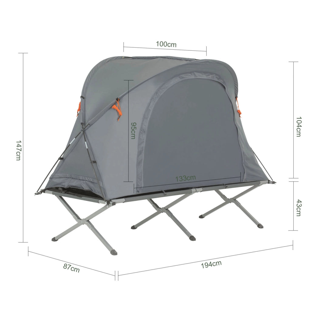 SoBuy Lettino da campeggio Brandina da campeggio con finestra Tenda da esterno Tenda singola pieghevole per 1 persona Grigio 194x87x147 cm OGS60-HG