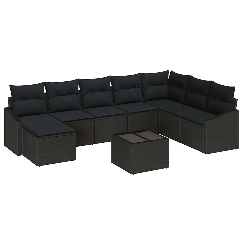 Set Divano da Giardino con cuscino 8 pcs Nero polyrattan 3355522