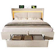 Letto Contenitore 180 x 200 cm - USB; Tipo C; LED Regolabile e Cassetto - Beige