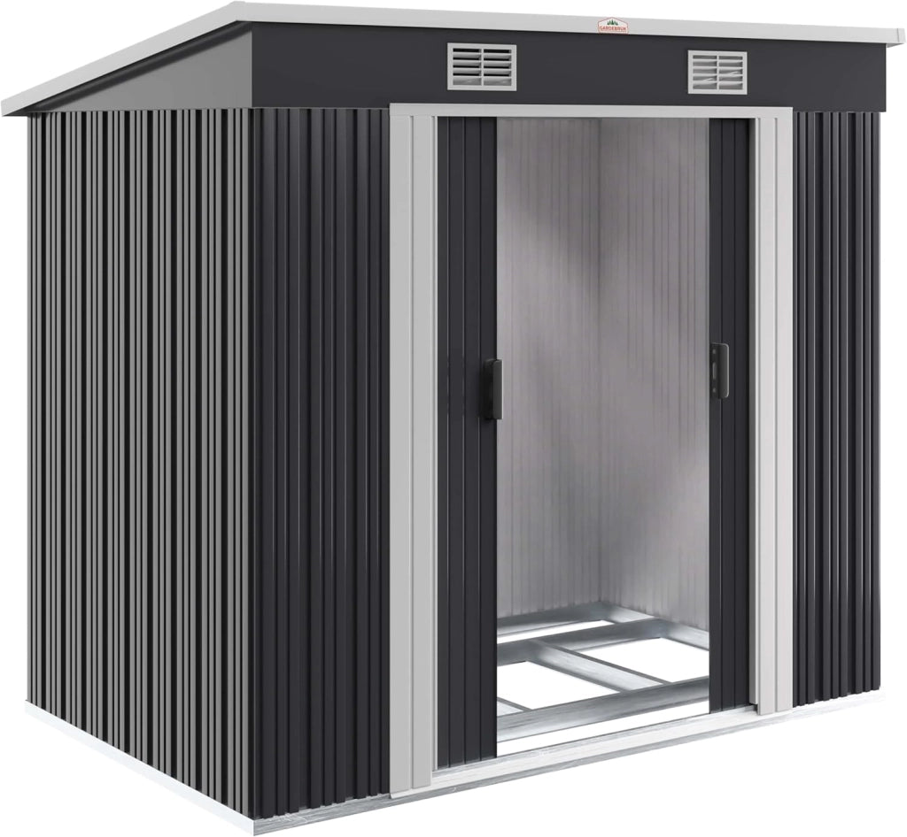 ® Casetta per Attrezzi da Giardino in Metallo 2m² con Base 200x125x180cm Porta Scorrevole Capanno con Tetto Spiovente Capannone da Esterno 4m³