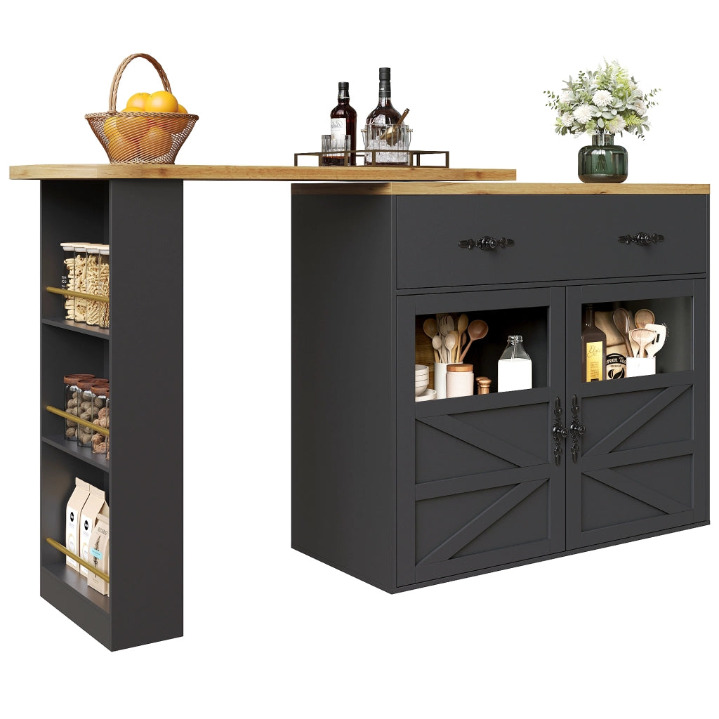 Tavolo Bar Alto Allungabile con Vano ¨C MINIMAL ¨C Nero, 138-204x39x104 cm