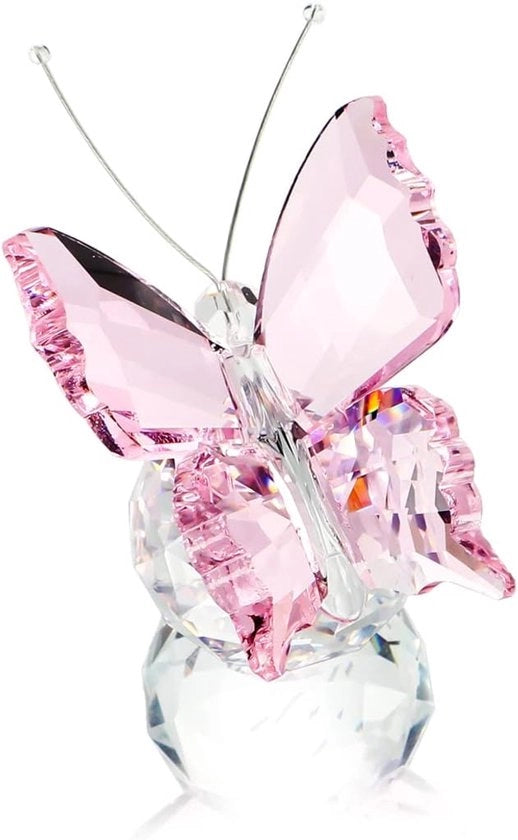 Ornamento vetrato a forma di farfalla in vetro - 1 pezzo - rosa