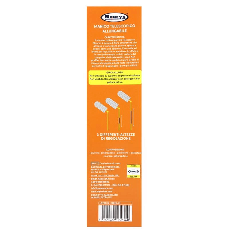 MAURY' KIT CATTURA POLVERE TELESCOPICO 1 MANICO + 5PIUMINI LAMPADARI E SOFFITTI