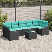 Set di divani con cuscino 8 pcs Nero e Turchese polyrattan