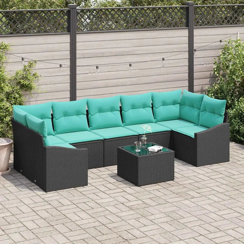 Set di divani con cuscino 8 pcs Nero e Turchese polyrattan