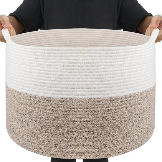 Wasmacchina pieghevole - Grande vasca per abiti e lenzuola - Cesta per asciugamani L 68 cm - Vasca per asciugamani decorativa con maniglie robuste - Cesta per giocattoli per camera dei bambini - Bianco e marrone