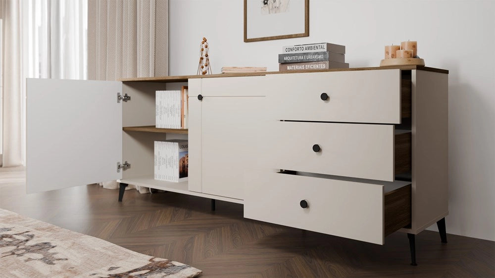 Cassettiera POINT 2d3s cashmere beige rovere CASTELLO mobile 3 cassetti 2 ante salon per camera e soggiorno