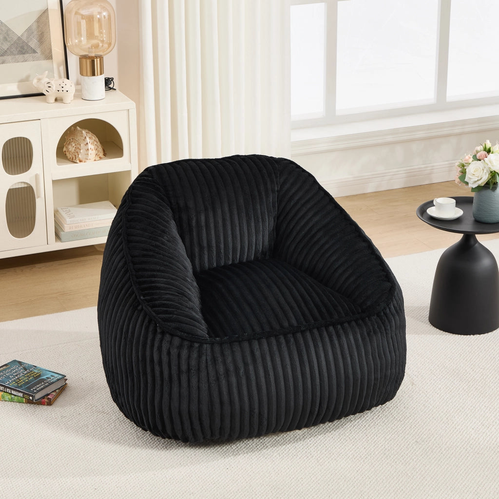 Pouf sacco 46x43x29 cm imbottito in velluto a coste nero