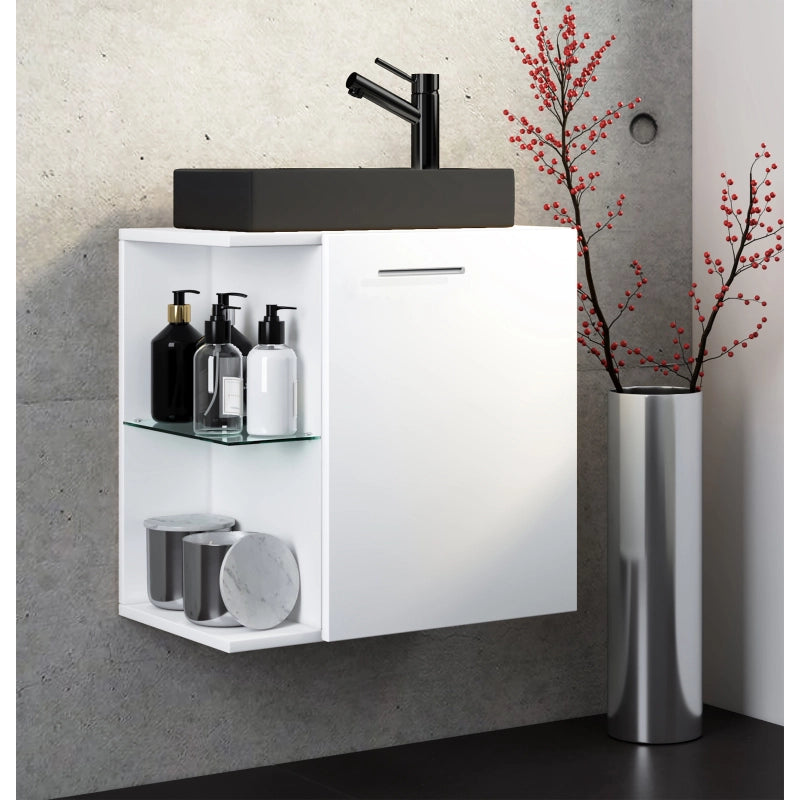 Oasi di Ezooza Mobile Sospeso con lavabo in ceramica di alta qualità, Bianco , lavabo Nero