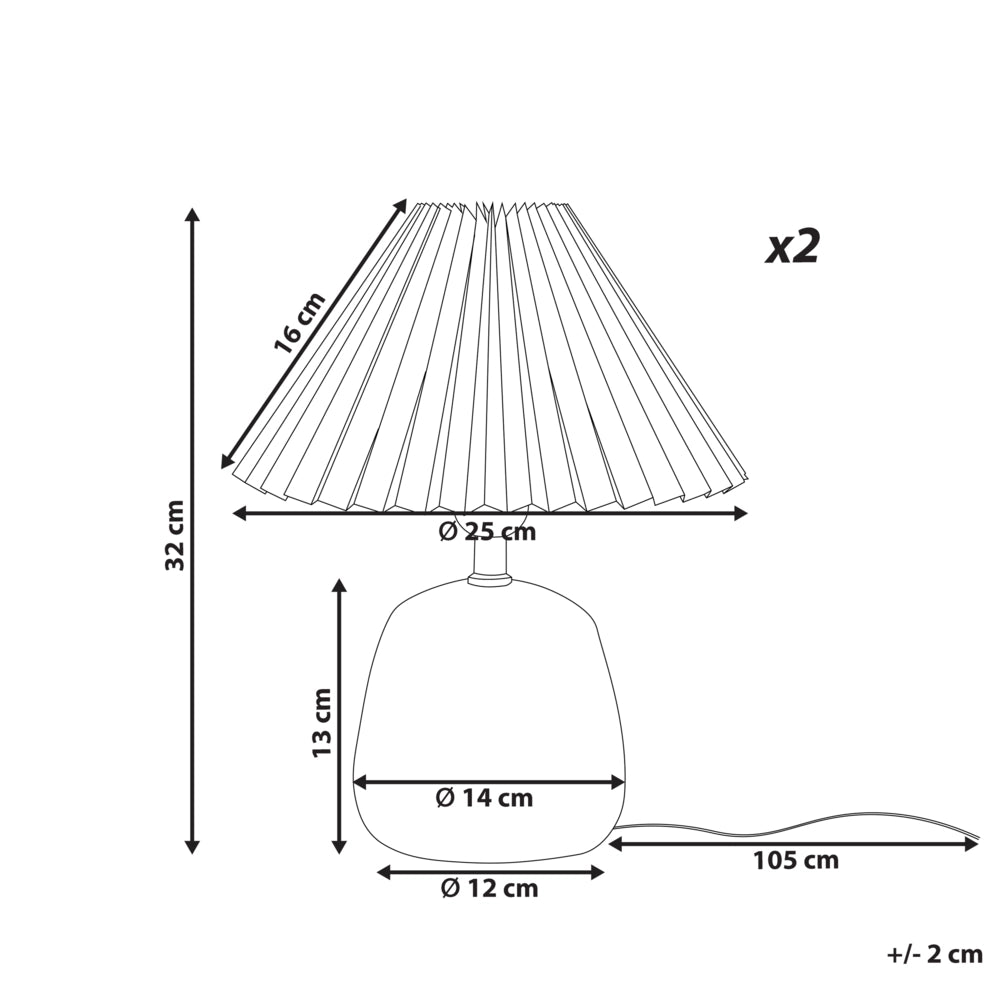 Set di 2 lampade da tavolo Base in ceramica bianca e grigia Paralume sintetico plissettato Luce notturna da comodino