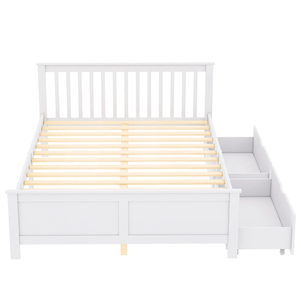 Letto Matrimoniale 140x200 cm con 2 Cassetti; Struttura in Legno; Bianco