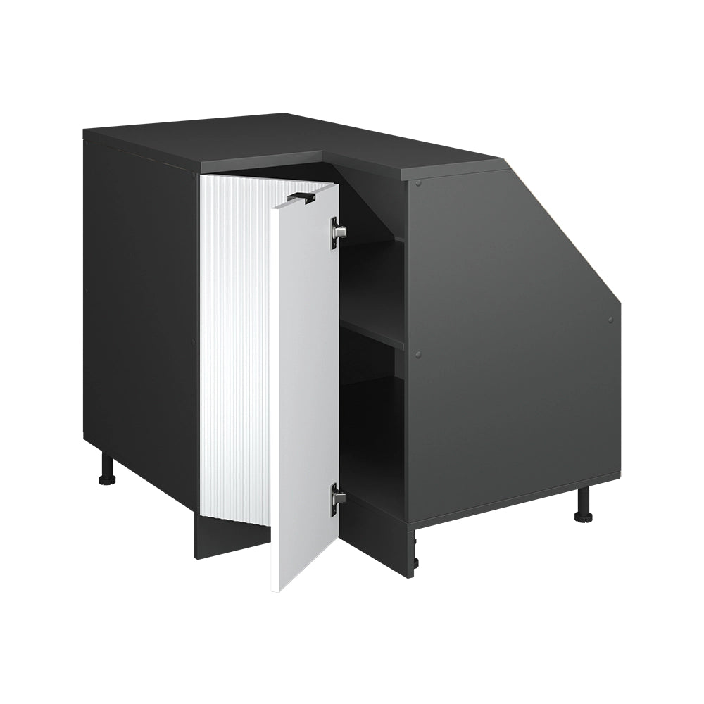 Mobile cucina angolare per sottotetto R-Line Ondulazione bianca/Antracite 75.6 cm con 1 porta, carcassa dell’armadio profondità 60 cm Vicco