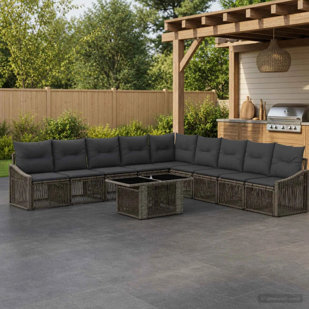 Set Divano da Giardino 10 pz Grigio e Grigio Scuro polyrattan 3437261