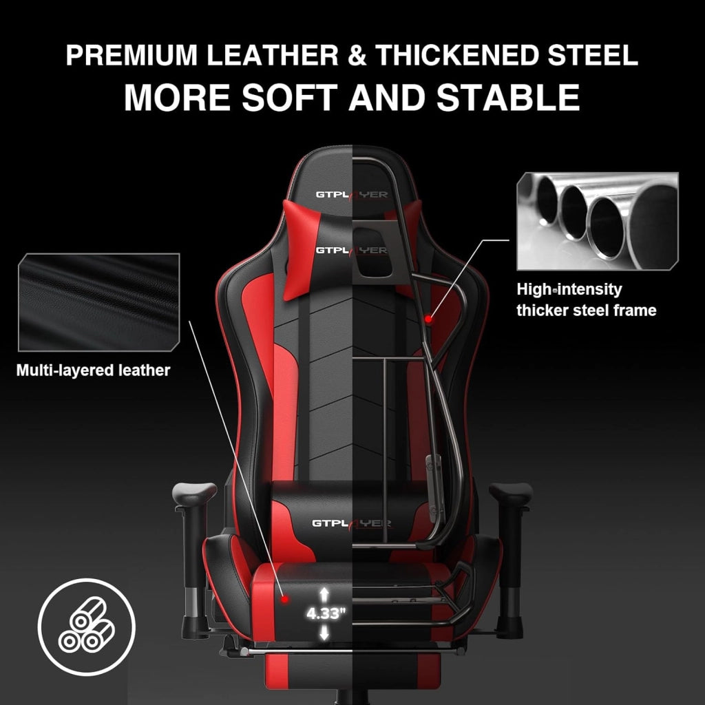 Sedia da Gaming con Poggiapiedi e Altoparlante Bluetooth Poltrona Ufficio Scrivania Ergonomica Sedie Musicale Rossa