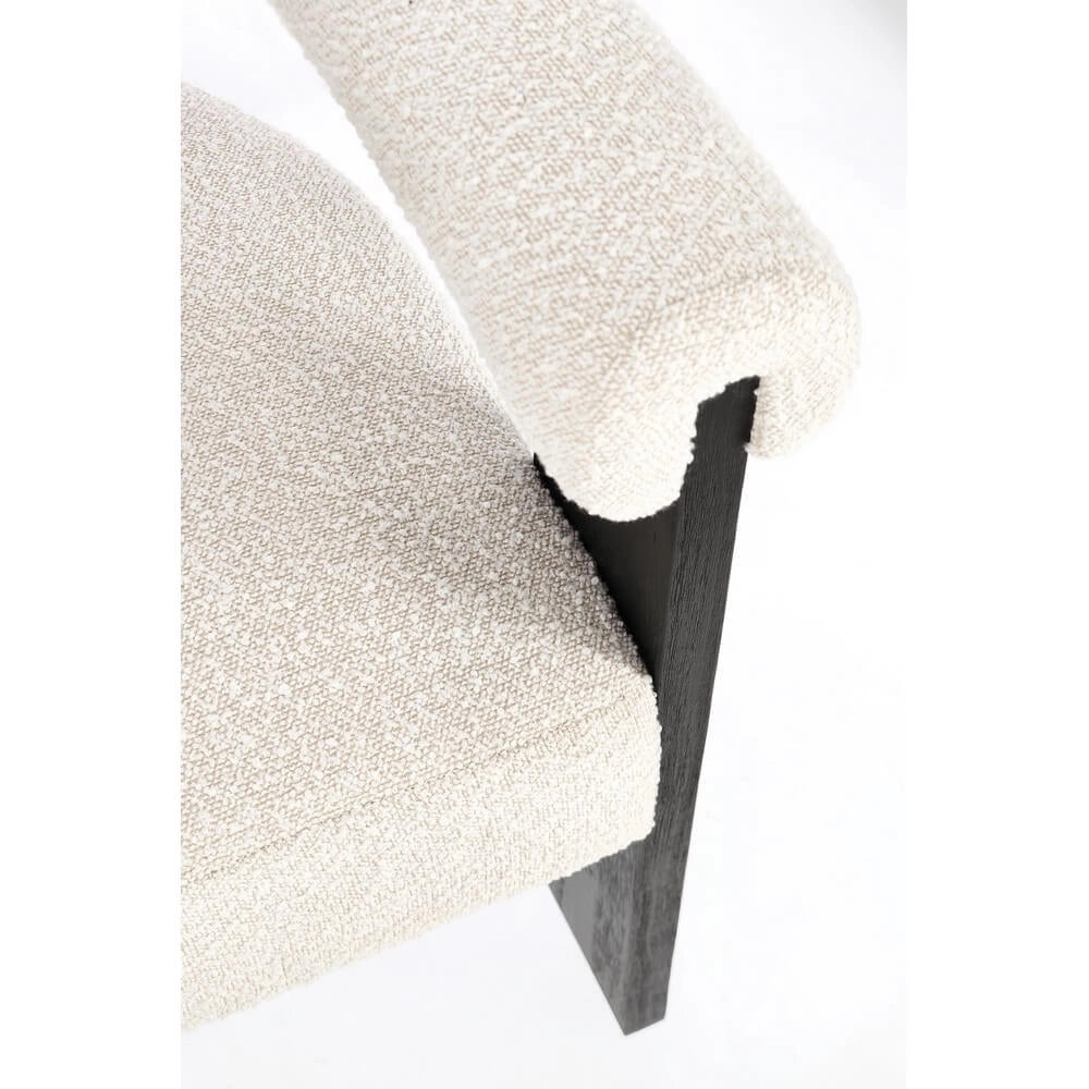 Sedia con Braccioli in Tessuto Bouclé e Struttura in Legno Nero - GORDON
