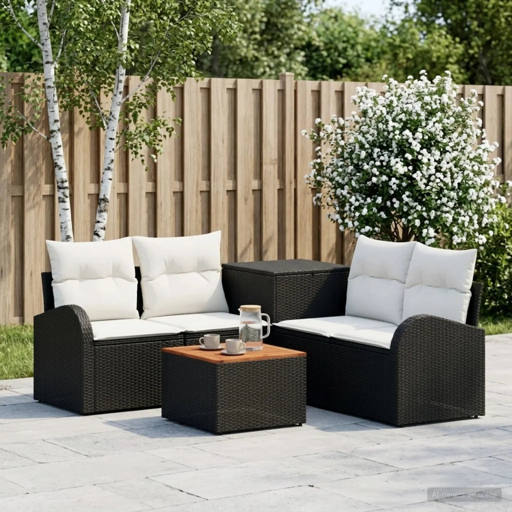 Set di divani 6 pz Nero e Bianco Crema 3447182
