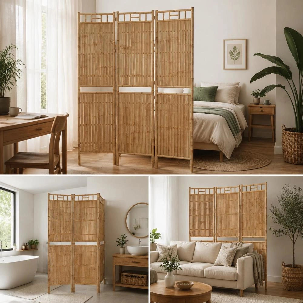 3-piece Room Divider Bamboo 120x180 Cm