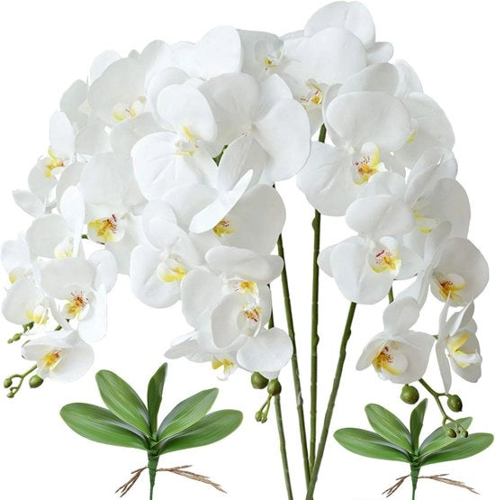 Fiori di Phalaenopsis Artificiali - Decorazione Elegante per Casa - 4 Pezzi - Bianco