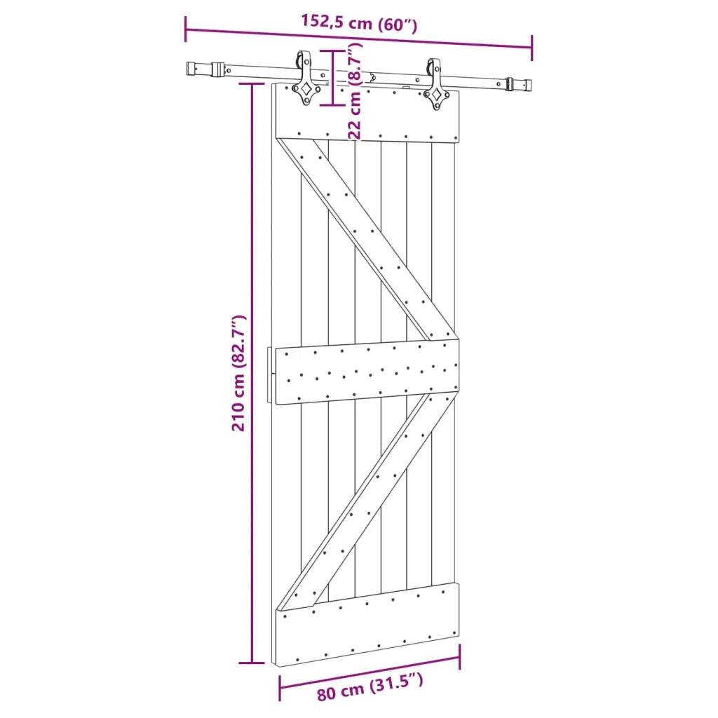 Porta scorrevole NARVIK Naturale e Nero 80 x 210 cm (152,5 cm) 3445230