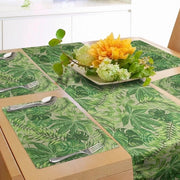 Tavolo estensibile e piatti di accompagnamento - stampa foglia verde - tema Jungle e Hawaii - 180 x 40 cm - decorazione da tavolo - foglie tropicali - verde mela e verde smeraldo