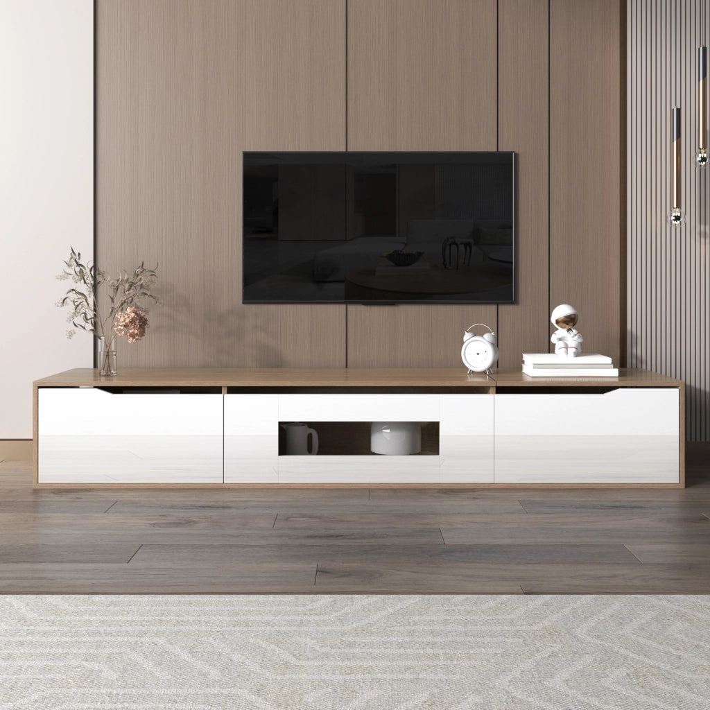 Mobile TV lussuoso - Zephmum - Lucido, bianco, legno, LED a cambio colore