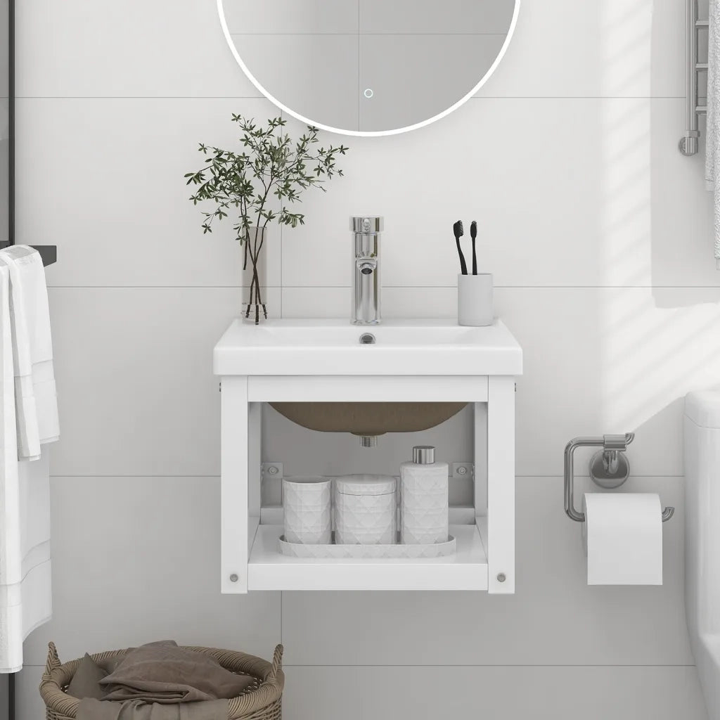 Telaio per Lavabo da Bagno con Lavabo Integrato Bianco in Ferro CFW4841821