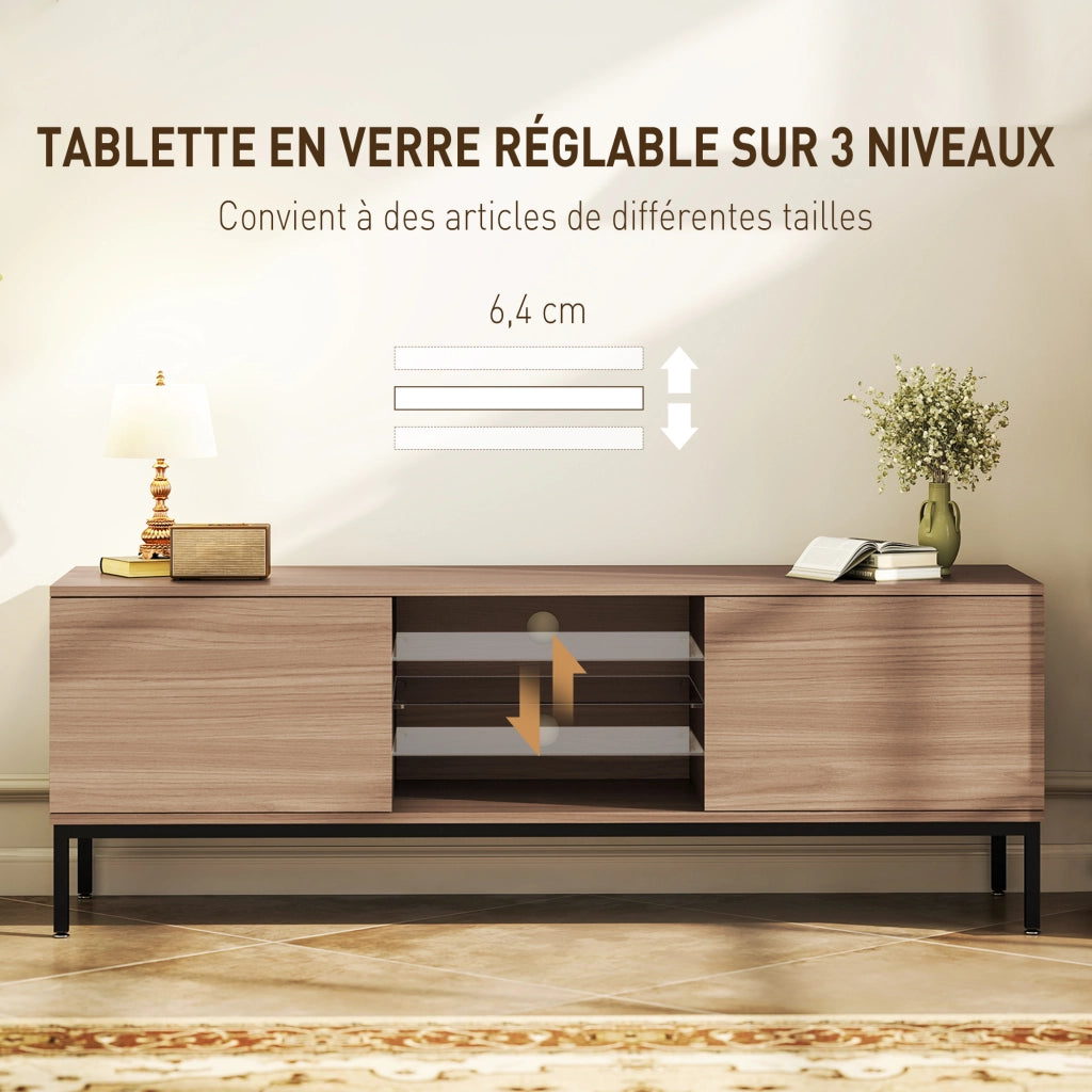 Mobile TV per televisori fino a 60 pollici con 2 ante e ripiano in vetro regolabile ¨C zephmum ¨C grigio 140x40x49.5cm