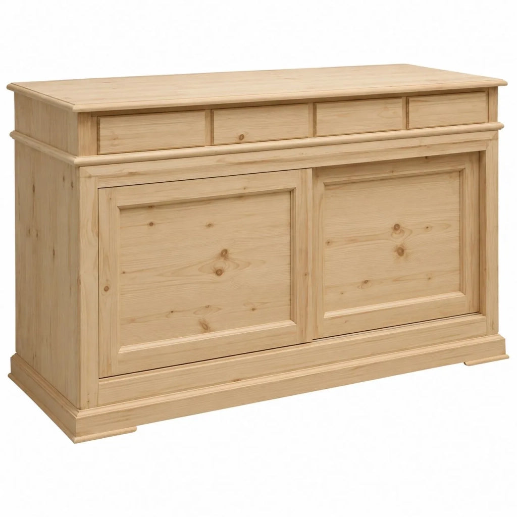Credenza 2 porte scorrevoli 4 cassetti legno grezzo 180x48x100 (3071) - Mobili 2G